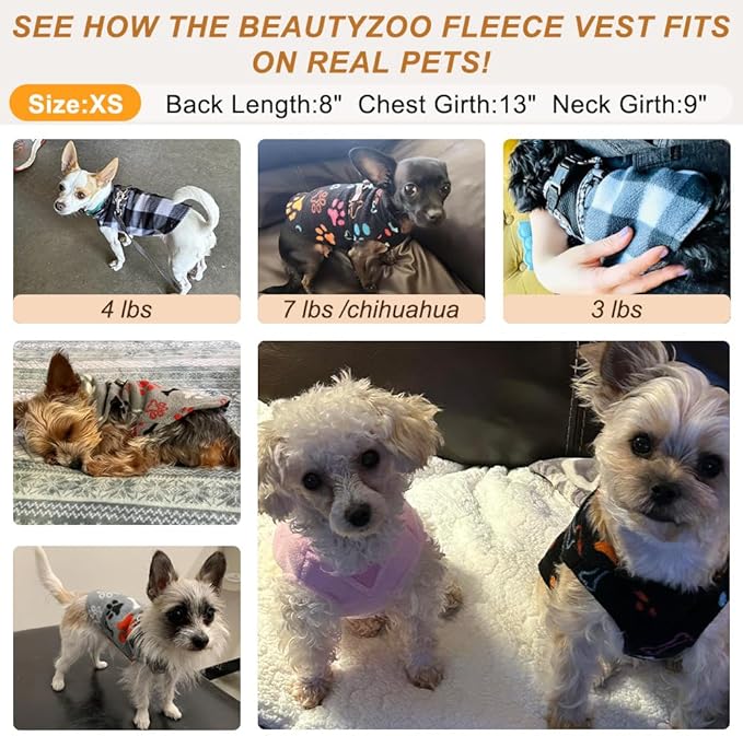BEAUTYZOO XS Dog Sweaters, Soft Fleece Vest Pullover Dog Jacket with D-Ring Leash Attachment, Warm Winter Dog Clothes Cold Weather Doggy Chihuahua Sweater for Small Dogs Cats Boy or Girl, Purper XS