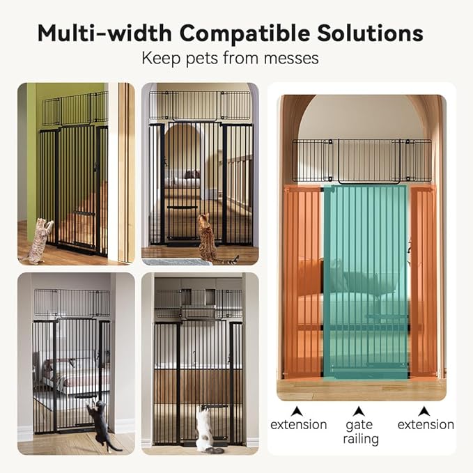 COMOMY 71" Extra Tall Pet Gate for Cats, 29.5-43" Extra Wide Cat Gate with Adjustable Cat Door, Pressure Mounted Easy Walk Through Pet Gate with Door for Stairs, Doorways, Kitchen(Black)