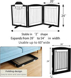 ZJSF Freestanding Dog Fence Indoor, Foldable Dog Gate for Doorways, Stairs or Hallways, Sturdy Wood Extra Wide Pet Gate with Support Feet for The House, Black, 24 "Height-3 Panels