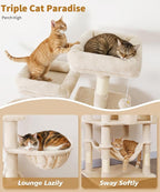 AMHANCIBLE Cat Tree, 70 Inch Cat Tower for Indoor Cats, Multi-Level Cat Tree with Scratching Post, Hammock, Hanging Basket, Large Cat Condos for Adult Cats Kittens, Beige, PT18BG