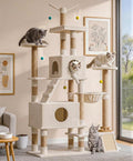 Catlike Rock-Solid 76" Tall Cat Tree Tower for Indoor Cats Large Adult, Heavy Duty Multi-Level Large Cat Tree with Sisal Scratching Posts, Perches, Cat Condos, Hammock Baskets, Cat Tower Natural Beige