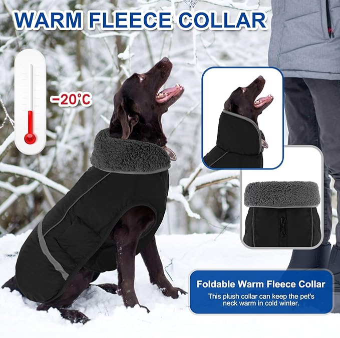 Doglay Dog Coat, Waterproof Dog Jacket Pet Winter Coat for Cold Weather with Thicken Furry Collar, Reflective Puppy Winter Jacket Warm Fleece Lining for Small Medium Large Pets