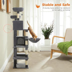 70.8" Tall Cat Tree for Large Cats, Multi-Level Cat Tower with 8 Sisal Scratching Posts, 2 Top Perches, Big Condo, Large Hammock, and Cat Furniture for Indoor Cats, Dark Gray