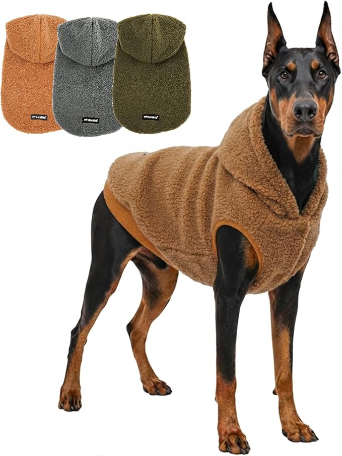 Tuff Pupper Fleece Dog Hoodie Sweater | Teddy Sherpa Outer & Soft Polar Fleece Lining | Adjustable Fit Winter Coat with Hood, Leash Hole, Ribbed Cuffs | For Small Medium Large XL XXL Dogs (Brown, XXL)
