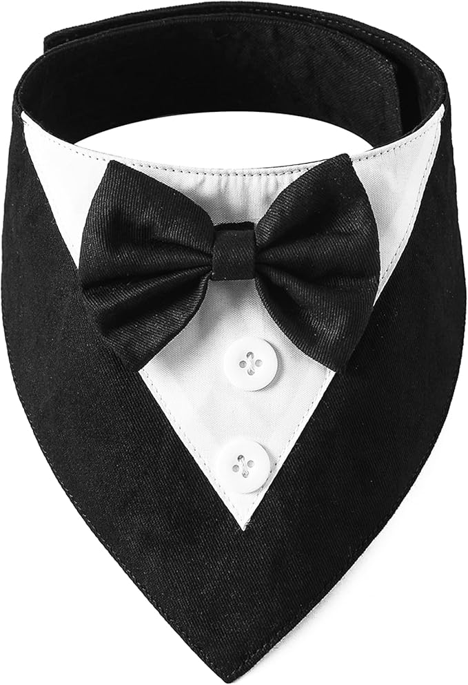 ADOGGYGO Formal Dog Tuxedo, Wedding Dog Bandana Collar with Bowtie, Adjustable Puppy Birthday Wedding Tux Outfit for Small Dogs Pets (S, Black)