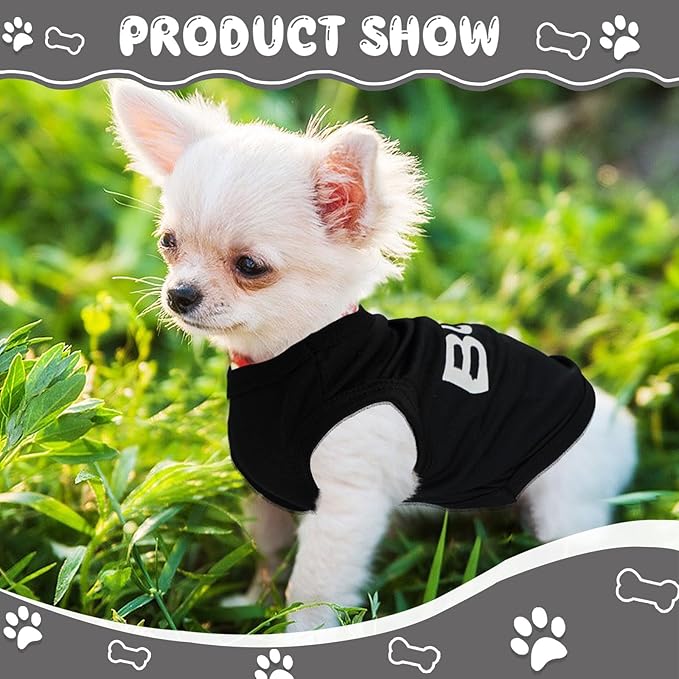 4 Pack Chihuahua Clothes Dog Clothes for Small Dogs Black Puppy Clothes Soft Chihuahua Clothes K9 Security Pattern Dog Shirt Summer Pet Clothing (Small)