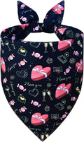 Valentine’s Day Dog Bandana for Medium to Large Dogs - Reversible Black Red Hearts Candy Print Scarf, Cute Pet Accessory for Valentine Gift