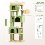 Globlazer Corner Cactus Cat Tree 66 inch Multi-Level Cactus Climbing Tower Kitty Condos Cat Scratching Tower for Indoor Multiple Cats with Large Platform, 3 Cat Caves, F66, Green
