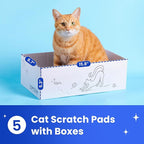 5-Pack Double-Sided Cat Scratchers with Box & Fish Toy - Reversible Cat Scratch Pad for Indoor Cats, Durable Corrugated Cardboard Cat Scratcher for Cats to Rest and Play, Furniture Protector