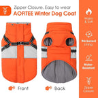 AOFITEE Dog Coat Warm Dog Winter Coat, Waterproof Dogs Jacket with Harness, Dogs Snow Jacket Snowsuit with Zipper & Furry Collar, Reflective Windproof Pet Sweater for Cold Weather, French Bulldog, L