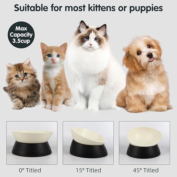 Bulldog Bowl Anti-Slip Dog Cat Dish Detachable Rubber Dog Bowl Pet Sterile Tilted Pet Feeder Slope Base (Black, 3.5 Cup (Medium/Large Dog))