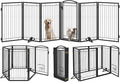Metal Freestanding Dog Gate with Cat Door for Indoor&Outdoor,120" Extra Wide Foldable Pet Gate,36" Tall Foldable Indoor Dog Fence for Wide Openings Stairs,Deck,Yard,Doorways(6 Panels,Black)