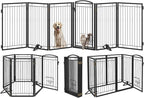 Metal Freestanding Dog Gate with Cat Door for Indoor&Outdoor,120" Extra Wide Foldable Pet Gate,36" Tall Foldable Indoor Dog Fence for Wide Openings Stairs,Deck,Yard,Doorways(6 Panels,Black)