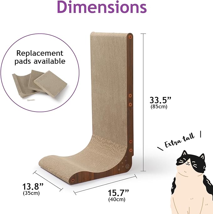 Necoichi Cardboard Cat Scratcher Wall for Indoor Cats - Cat Scratching Board, Cat Scratch Pad Lounger with Reversible Usability and Extra Comfort for Lounge, Curved (Dark Cherry, Large)