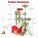 PETSITE 61 inch Cat Christmas Tree, Multi-Level Cat Tower with Sisal Scratching Posts, 2 Cat Condos, Basket Bed, Sisal Covered Ladder, Cute Cat Tree for Indoor Cats