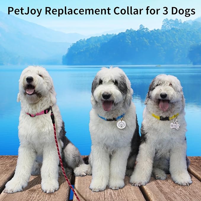 PetJoy 3-Pack Replacement Straps for Shock & E Collars - Durable Nylon Adjustable Dog Collars, 8-27 Inches, Quick Release Buckle & D-Ring