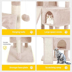 BestPet 36 inches Cat Tree for Indoor Cats Cat Tower with Scratching Posts Multi-Level Cat Furniture Condo with Ramp, Perch Spacious Cat Cave & Funny Toys for Kittens House,Beige