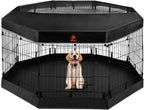 PJYuCien Dog Playpen with Top Cover and Bottom Pad - Metal Foldable Exercise Pen, 8 Panels 24" H x 24" W Indoor Outdoor Pet Fence Puppy Crate Kennel, Black