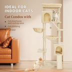 68.9-inch (175cm) Multi-Level Cat Tree with 2 Scratching Boards, 2 Plush Beds, Hammock & Toy Ball for Indoor Cats(Beige)