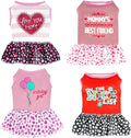 4 Pack Adorable Girl Puppy Printed Doggy Clothes for Small Dogs - Girl Holiday Apparel Dresses(S)