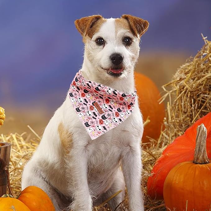 Elegant Little Tail Dog Bandana - Halloween Pumpkin Design for Small, Medium, Large Dogs - Washable, Adjustable Square Scarf Kerchief for Boys and Girls