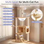48.8" Wooden Cat Tree for Indoor Cats, Multi-Level Cat Tower with Space Capsule, Acrylic Hammock, Sisal Scratching Posts & Ladder, Large Cat Condo for Small and Large Cats