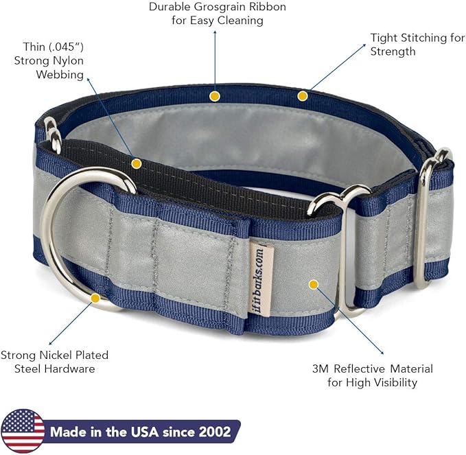 If It Barks - 1.5" Reflective Martingale Collar for Dogs - Adjustable - Made in USA - Strong, Durable, and Comfy - Ideal for Training - Suitable for Most Breeds - Small, Navy