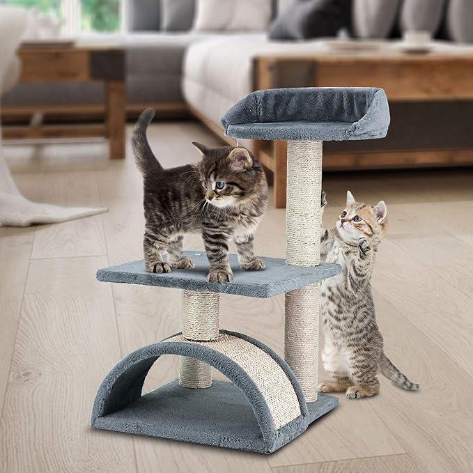 ScratchMe Tree Condo with Scratching Post, Cat Tower Pet Play House with Toy,24.4 inch(62cm), Grey