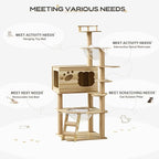 EUREKA ERGONOMIC Cat Tree Large 52 Inch, Wooden Cat Tower Multi-Level Cat Tree Tower for Indoor Cats Large Adult with Scratching Post, House, Pompoms, Cat Stand with Scratch Pad (Yellow)