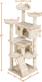 Yaheetech 62in Cat Tree Cat Tower for Indoor Cats, Cat Furniture w/Double Condo, Scratching Posts, Multiple Platforms and Balls for Kittens & Cats, Beige