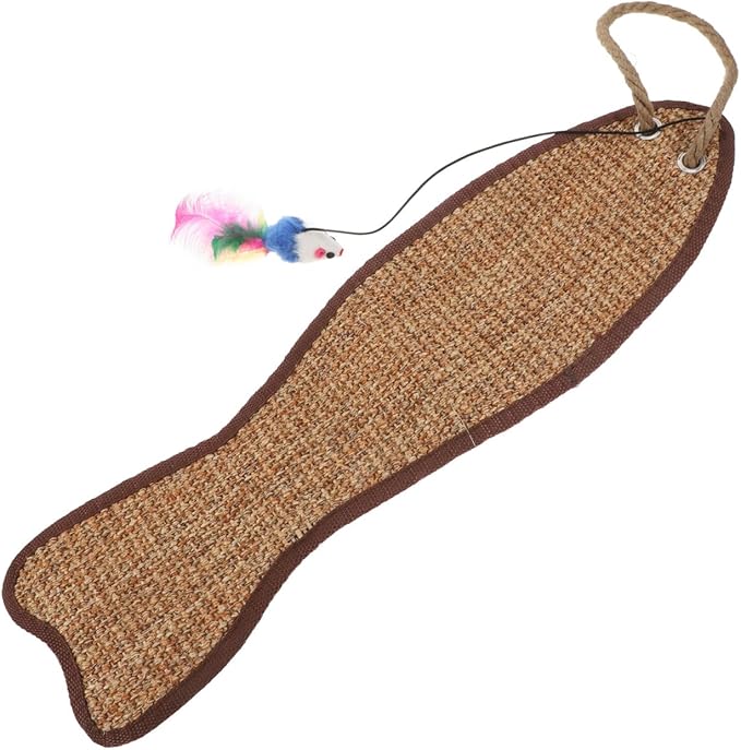 Balacoo Hanging Cat Scratcher Mat, Fish Shaped Sisal Cat Scratch Pad for Door Knobs - Door Scratcher for Indoor Kitten Clawing and Playing - Random Colors, 20.83X5.23 inch