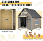 Large Dog House Outdoor, Wooden Indoor Dog House Kennel with Waterproof Roof, Chew-Proof Iron Frame, Doghouse Puppy Shelter for Medium Large Dogs, 30.5''x37.4''x39.3''