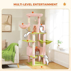 PEQULTI 66" Cat Tree for Indoor Cats, Tall Cat Tower for Large Cats with Scratching Post, Super Large Metal Hammock[20''X12''] and 2 Big Condos, Pink