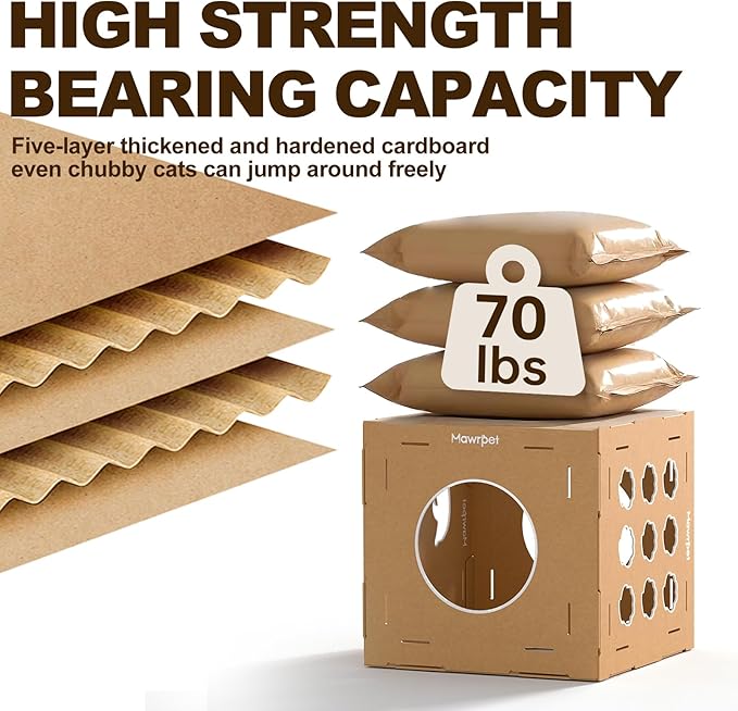 DIY Cat Scratcher Cardboard House, Scratching Cat Play House, a Versatile Box, Indoor Kitty Scratcher Hideout for One or More Cats Brown, Cat Tower Castle Tunnel 10 Parts