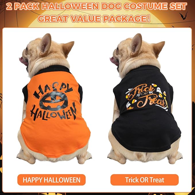 KOOLTAIL Dog Halloween Shirts, 2 Pack Soft & Lightweight Dog Shirts for Small Medium Dogs, Pet Sleeveless Vest Costume with Cute Printing for Boy Girl Puppy Cats