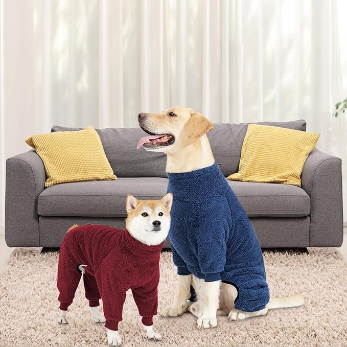 Dog Winter Coat Soft Pullover Pajamas, Warm Dogs Cold Weather Coats Fleece Coat, Cozy Dog Winter Jacket Windproof Fullbody Jumpsuit Onesie Fleece Sweater Clothes Apparel for Dogs