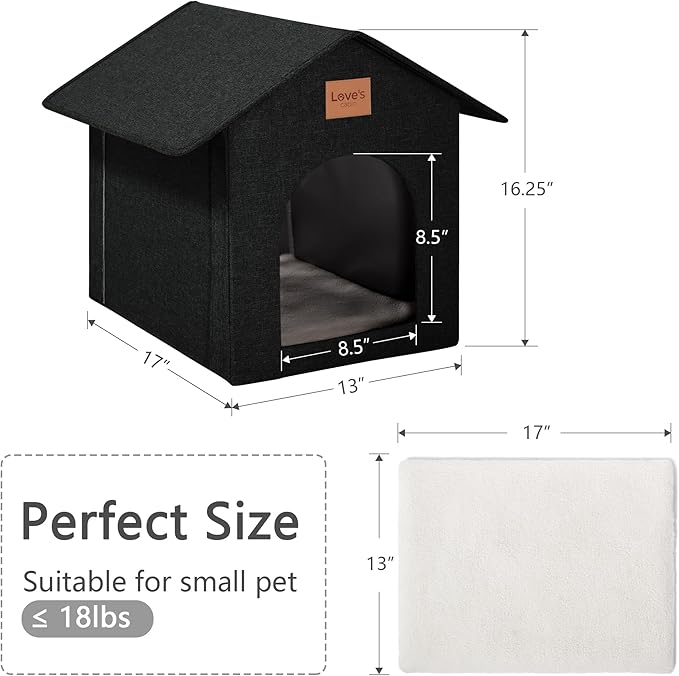 Love's cabin Outdoor Cat House Weatherproof, Insulated Feral Cat House Outdoor for Winter, Waterproof Outside House for/Indoor Cats, Shelter with Removable Soft Cushion,Black