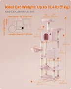 Feandrea Cat Tree, 81.1-Inch Large Cat Tower, Multi-Level Plush Condo with 13 Scratching Posts, 2 Perches, 2 Caves, Basket, Hammock, Pompoms, Jelly Pink UPCT190P01