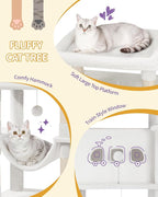 Cat Tree, 82.6" Large Cat Tower for Indoor Cats, Multi-Level Cat House with Condo, 8 Scratching Posts, Hammock, 4 Pom Poms, White MS21018WT