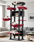 Cat Tree for Indoor Cats Large Adult, 74" Cat Tower for with 3 Big Platforms, 2 Baskets, 2 Condos, Multi-Level Cat Scratching Posts, Black and Red GCT030BR