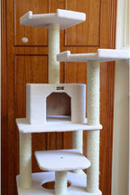 Cat Tree Tower Six Level Ivory Playhouse Cat Scratching Post - 81" Tall Indoor Kitty Condo 152