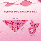 E-Clover Mother's Day Heart Dog Bandanas & Matching Scrunchie Set Cute Girl Dog Scarf Bibs Pet Bandana with Bow Tie for Medium Large Dogs Owner Mom Pink