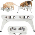 MalsiPree Elevated Dog Bowls - Puppy Adoption Gifts & Cute Puppy Accessories - Raised Feeding Station & Stainless Steel Bowls - Food and Bowls Set - Dog Birthday Gifts for Small Pets - White