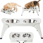 MalsiPree Elevated Dog Bowls - Puppy Adoption Gifts & Cute Puppy Accessories - Raised Feeding Station & Stainless Steel Bowls - Food and Bowls Set - Dog Birthday Gifts for Small Pets - White