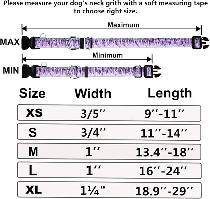 Martingale Collar for Dogs with Buckle Floral No Pull Adjustable Nylon Limited Slip Training Dog Collars (Purple Lavender, Small)