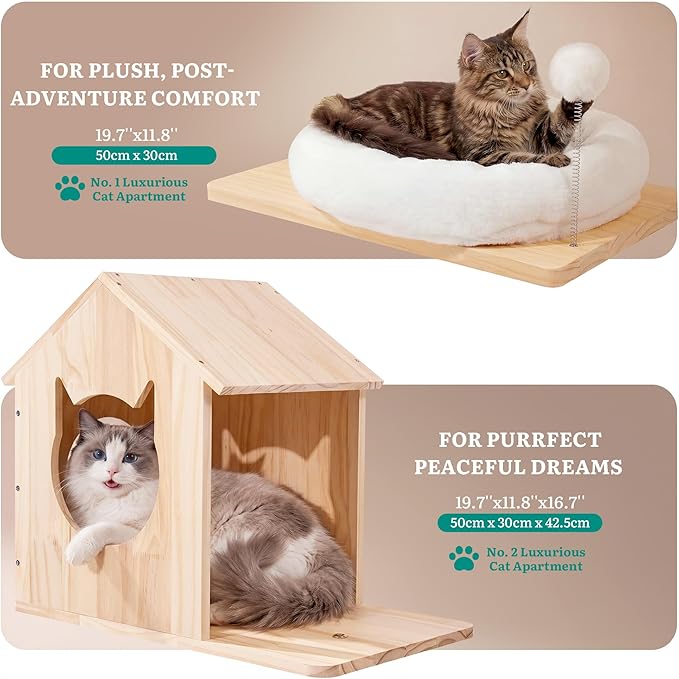 YITAHOME Stable Pine Wood Cat Tree, Multi-Level Cat Tower with Observation Perches, Sisal Scratching Posts, Removable Plush Bed & 2 Interactive Sisal Balls, Cat Furniture