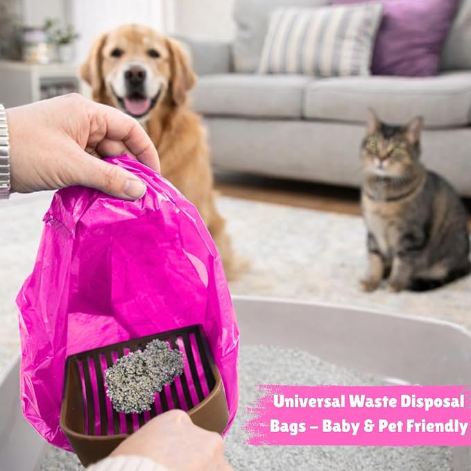 Baby Disposable Diaper Sacks (500 ct.) Lavender Scented, Easy-To-Tie Tabs, Diaper Disposal Pet Waste Bags Bulk Diaper Sacks Dog Poop Bags Cat Waste Bags Sanitary Pads Disposal (500 Bags, Pink)