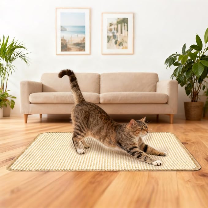 Paceray Cat Scratching Mat, 2 Pack Natural Sisal Scratching Pad for Indoor Cats, Perfect Wall Scratchers with Tape for Couch, Sofa and Carpet Protection (23.6" x 15.7")