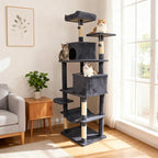 PETSITE Multi-Level Cat Tree, 75 Inches Tall with Sisal Scratching Posts, 2 Condos, Hammock, Dangling Balls, and Cozy Top Perch, Ideal for Indoor Cats to Play and Rest (Dark Grey)