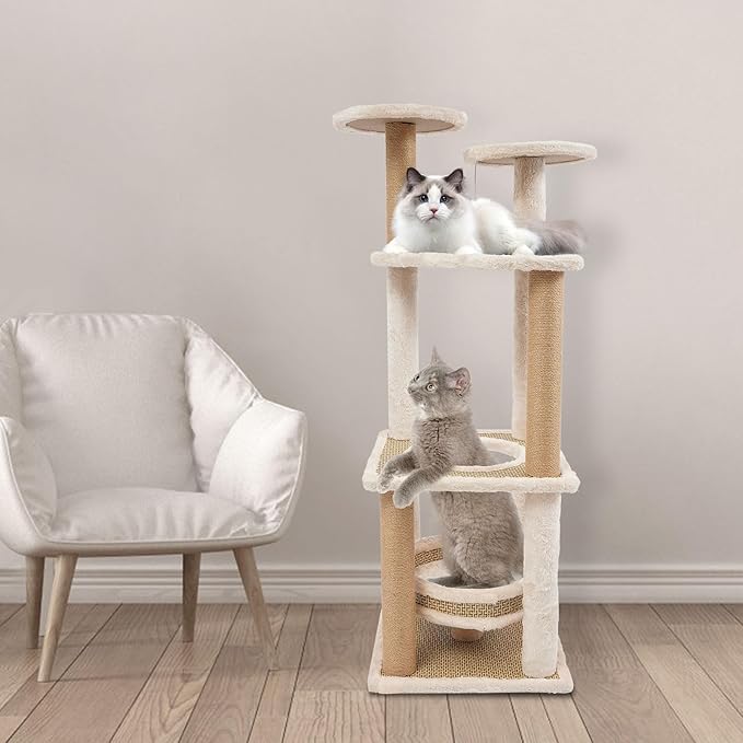 5-Tier Large Cat Tree Condo with Scratching Posts & Play Ball, Cats Tree Tower Cat Shelves Cat Towers House for Indoor Cats with Jump Platform Ideal Cat's Climbing Frame & Playhouse